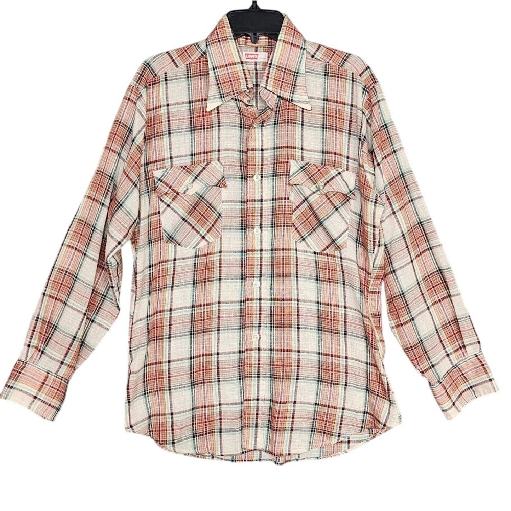 Levi's Vintage Plaid Long Sleeve‎ Button Up Shirt Men's Large Retro Casual Top